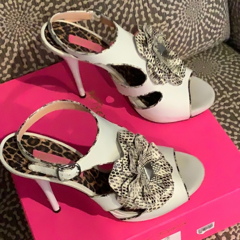 White/Snakeskin Betsey Johnson Amorita High Heels
